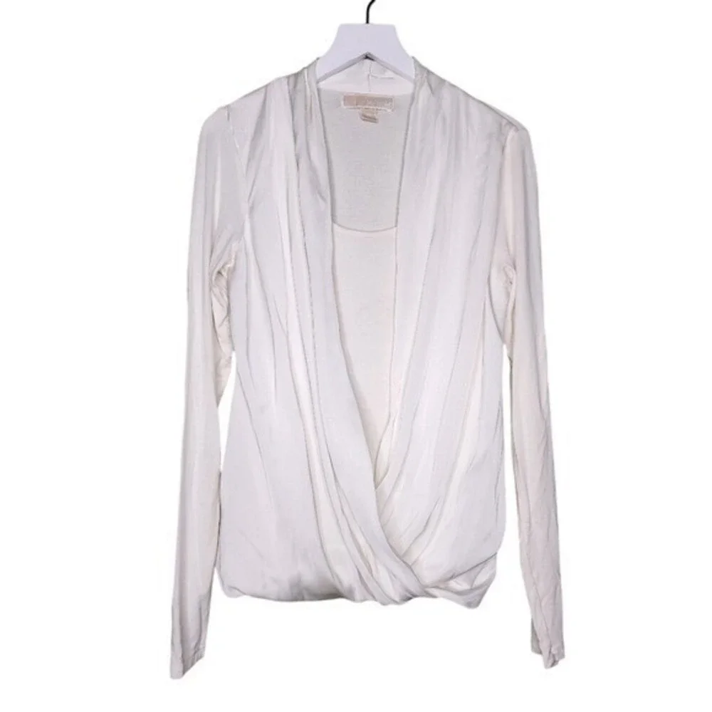MICHAEL Michael Kors‎ Ivory Crossover Surplice Top Long Sleeve Scoop Neck XS